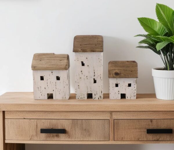 Braylon Wood Cottages Sculpture Set